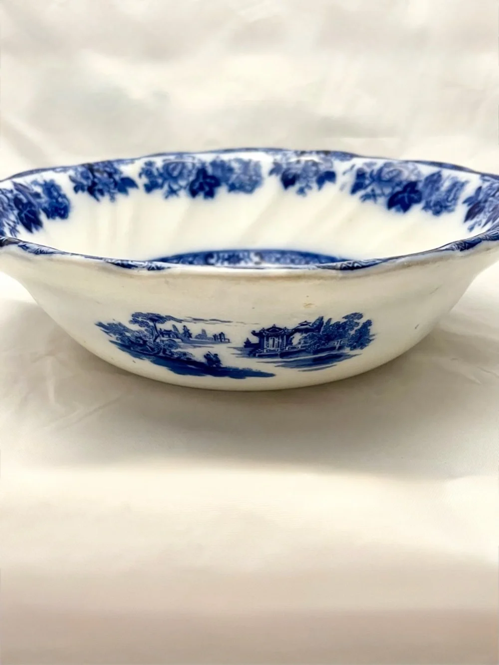 Royal Doulton Burslem Blue Flow Porcelain Bowl, Madras Pattern, Antique EUC